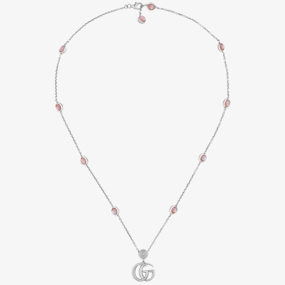 Gucci YBB52739900200U Silver Marmont Pink Mother Pearl Necklace 